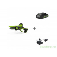 Аккумуляторная пила Greenworks G24MCS10K2, 24V, 10см, c АКБ 2АЧ и ЗУ