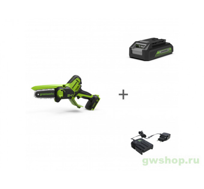 Аккумуляторная пила Greenworks G24MCS10K2, 24V, 10см, c АКБ 2АЧ и ЗУ по лучшей цене в наличии с бесплатной доставкой в Пункт выдачи