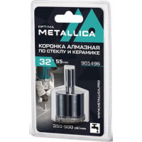 Коронка алмазная METALLICA Optima 32x55мм, Р80, по стеклу, плитке, 1 шт.