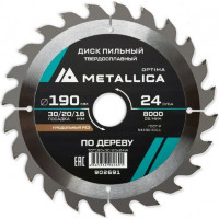 Диск пильный твердосплавный METALLICA Optima 190x30/20/16 мм, 24зуб,Т=2,4мм, по дереву продольный